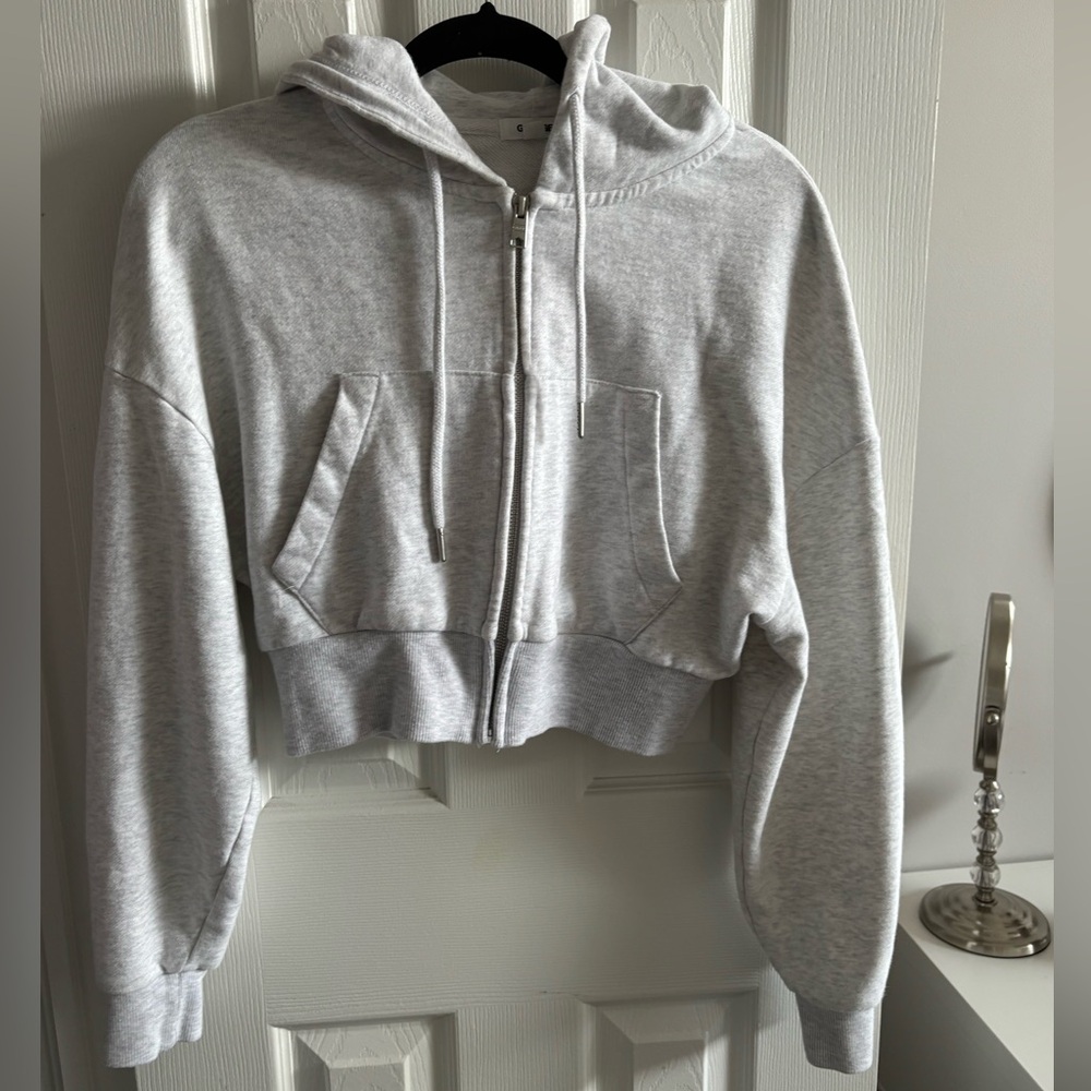 Garage Light Gray Cropped Zip-Up Hoodie